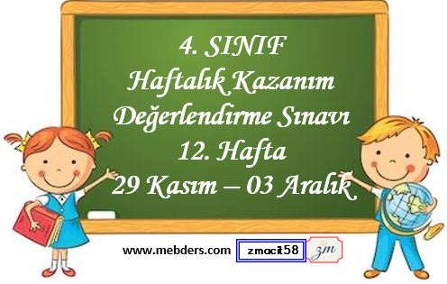 4. Sınıf Haftalık Değerlendirme Testi 12. Hafta ( 29 Kasım - 03 Aralık)